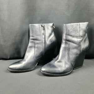 Black Calvin Klein Booties Sz 9.5 Leather Upper Caralena Wedge High Hee